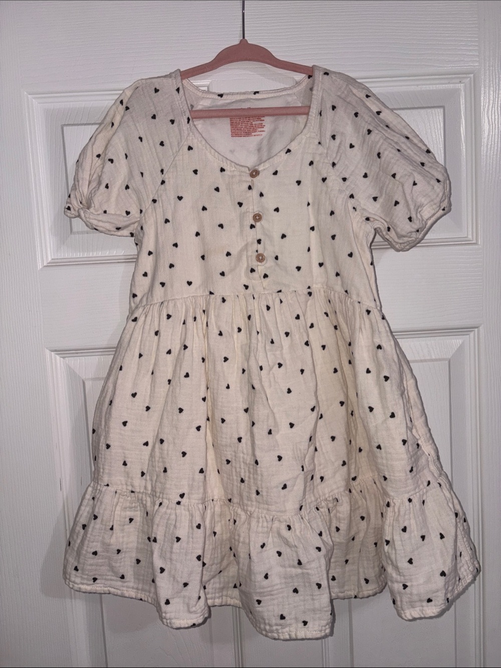 Girls' Cream and Black Heart-Print Dress